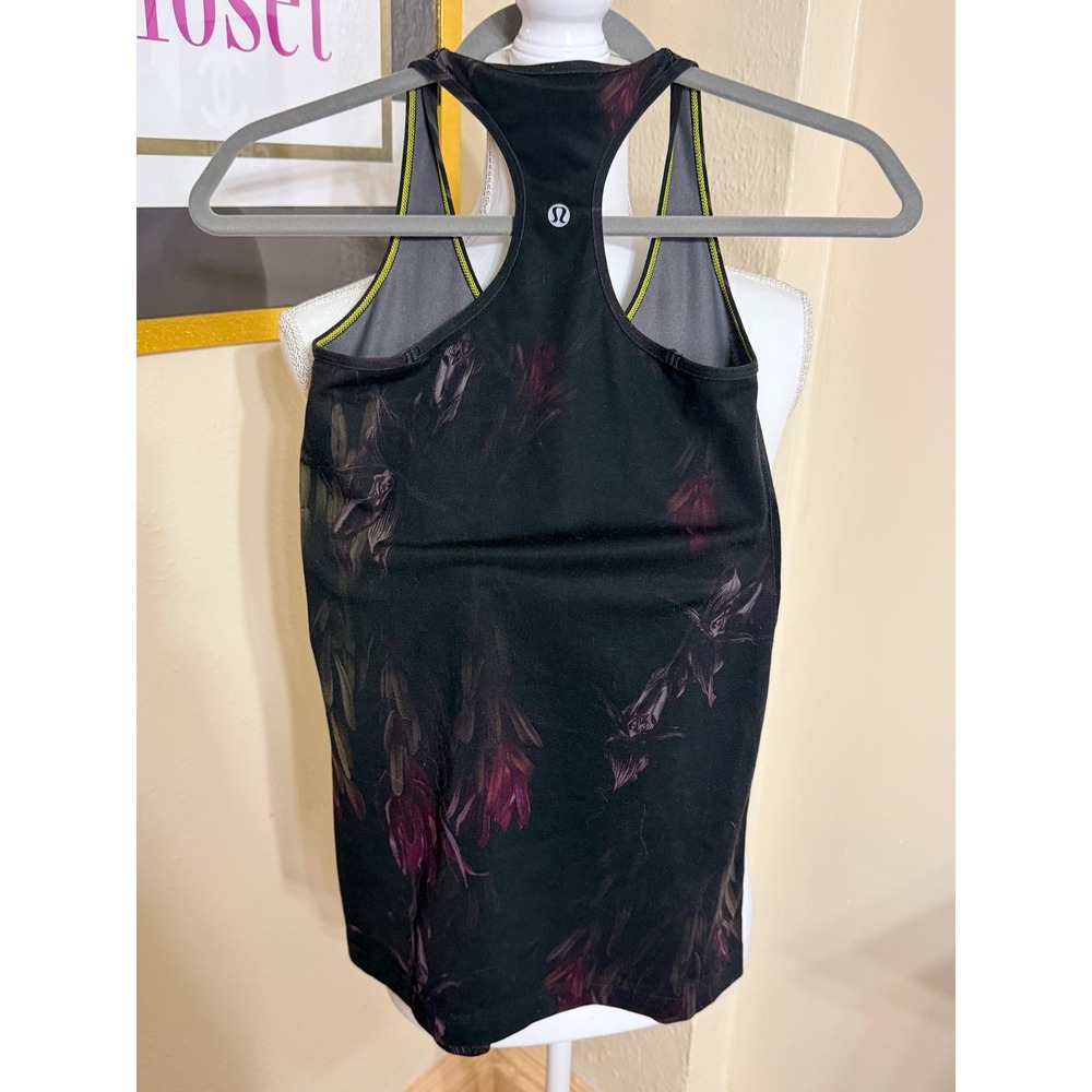 Lululemon Cool Racerback Tank Top Moody Mirage Black Multi Floral Athletic Yoga - Picture 2 of 3